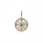14K YELLOW GOLD .15CTW DIAMOND, .07CT SAPPHIRE, AND 4.26CT MOTHER OF PEARL COMPASS CHARM