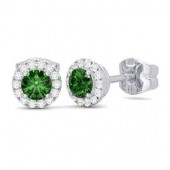 14K WHITE GOLD .10CTW DIAMOND AND .25CTW EMERALD EARRINGS