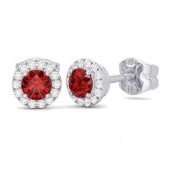 14K WHITE GOLD .10CTW DIAMOND AND .32CTW RUBY EARRINGS