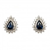 18K White Gold Pear Sapphire and Diamond Earrings