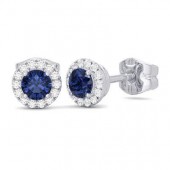 14K WHITE GOLD .10CTW DIAMOND AND .25CTW BLUE SAPPHIRE EARRINGS