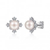14K WHITE GOLD .62CTW DIAMOND AND FRESH WATER PEARL EARRINGS