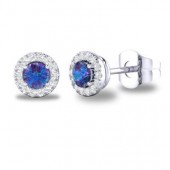 14K WHITE GOLD .10CTW DIAMOND AND .27CTW SYNTHETIC ALEXANDRITE EARRING