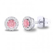 14K WHITE GOLD .10CTW DIAMONDS AND .20CTW PINK TOURMALINE EARRINGS