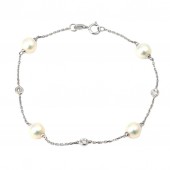14K WHITE GOLD TIN CUP PEARL AND DIAMOND BRACELET