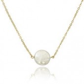 14K Yellow Gold Simple Coin Pearl Necklace