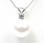 14K White Gold Diamond And Akoya Pearl Pendant