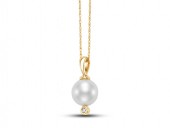 14K YELLOW GOLD DIAMOND AND CULTURED PEARL DROP PENDANT
