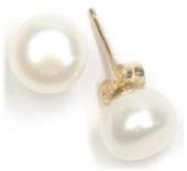 14K Yellow Gold 7-7.5Mm Button Pearl Earrings