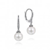 14K WHITE GOLD .14CTW DIAMOND AND PEARL EARRINGS