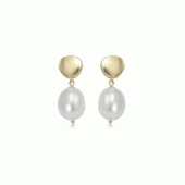 14K YELLOW GOLD ROUND PEARL DROP EARRINGS