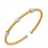 MESH STERLING SILVER GOLD PLATED CUFF BRACELET WITH CZ STATIONS