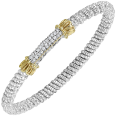 VAHAN STERLING SILVER AND 14K  GOLD .20CTW DIAMOND 4MM CLOSED BRACELET