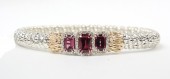 VAHAN STERLING SILVER AND 14K  GOLD .18CTW DIAMOND AND RHODOLITE CLOSED BRACELET 6MM