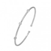 STERLING SILVER WOVEN CUFF BANGLE BRACELET WITH CZ STATIONS