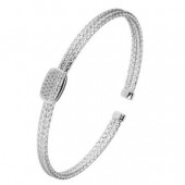 STERLING SILVER WOVEN CUFF BRACELET WITH CZ CENTER TAB