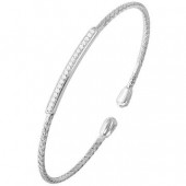 STERLING SILVER WOVEN CUFF BRACELET WITH CZ BAR