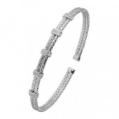 STERLING SILVER DOUBLE WOVEN CUFF BRACELET WITH CZ STATIONS