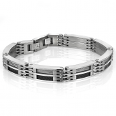 Stainless Steel Carbon Fiber And Cable Link Bracelet 8-8.5 Inches