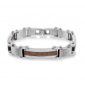 Stainless Steel 3 Bar Bracelet With Wood Inlay