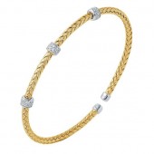 WOVEN STERLING SILVER GOLD PLATED CZ STATION CUFF BRACELET