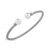 STERLING SILVER ROUND CUFF BRACELET WITH PEARLS & CZ