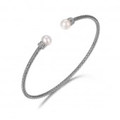 MESH STERLING SILVER CUFF BRACELET WITH PEARLS & CZ