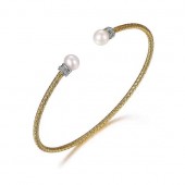 MESH GOLD PLATED CUFF BRACELET WITH PEARLS & CZ