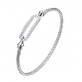 STERLING SILVER BANGLE CUFF BRACELET WITH AN OPEN CZ BAR