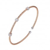 MESH STERLING SILVER AND ROSE GOLD CUFF BANGLE BRACELET WITH CZ STATIONS