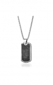 STAINLESS STEEL CARBON FIBER INLAY BEADED DOGTAG NECKLACE