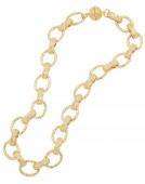 GOLD PLATED STERLING SILVER HAMMERED OVAL LINK NECKLACE WITH MAGNETIC CLASP