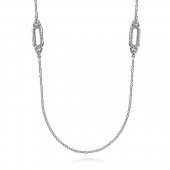 Sterling Silver 36 Inch Rectangle Link Station Necklace
