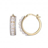 STERLING SILVER GOLD PLATED WHITE PEARL AND CZ HOOP EARRINGS