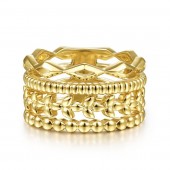 14K YELLOW GOLD WIDE MULTI BAND FAUX STACKABLE RING