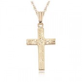 14K YELLOW GOLD SMALL FANCY ENGRAVED CROSS