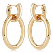14K YELLOW GOLD TAPERED HOOP WITH OVAL HOOP EARRING