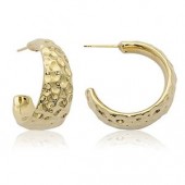 14K YELLOW GOLD HAMMERED TAPERED BAND HOOP EARRINGS