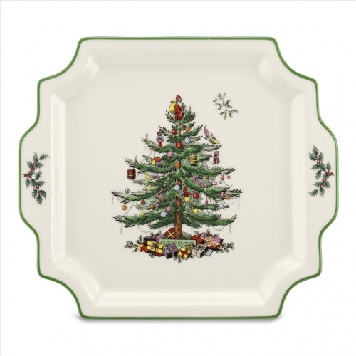 Christmas Tree Square Handled Platter