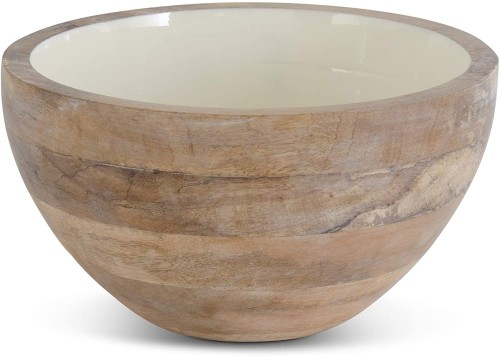 11 inch Ivory Enameled Light Mango Wood Bowl
