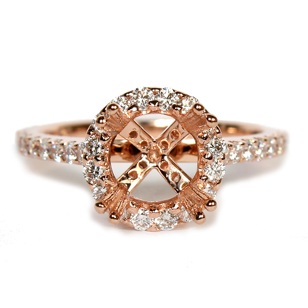 Rose Gold Diamond Halo Semi-Mount Engagement Ring - 116-14398