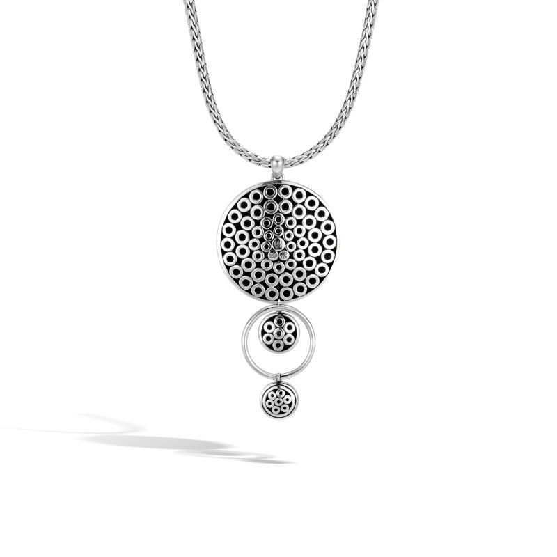 Dot Drop Pendant Necklace in Silver and Hammered 18K Gold - 539-10801