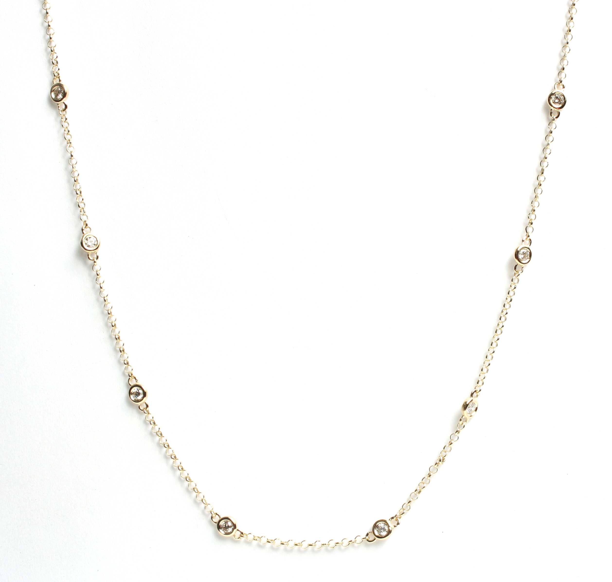Diamond Station Necklace 14K Yellow Gold and White Gold 18