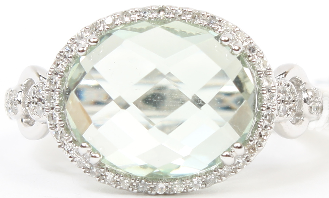 14K White Gold Diamond And Green Amethyst Ring 206 10028