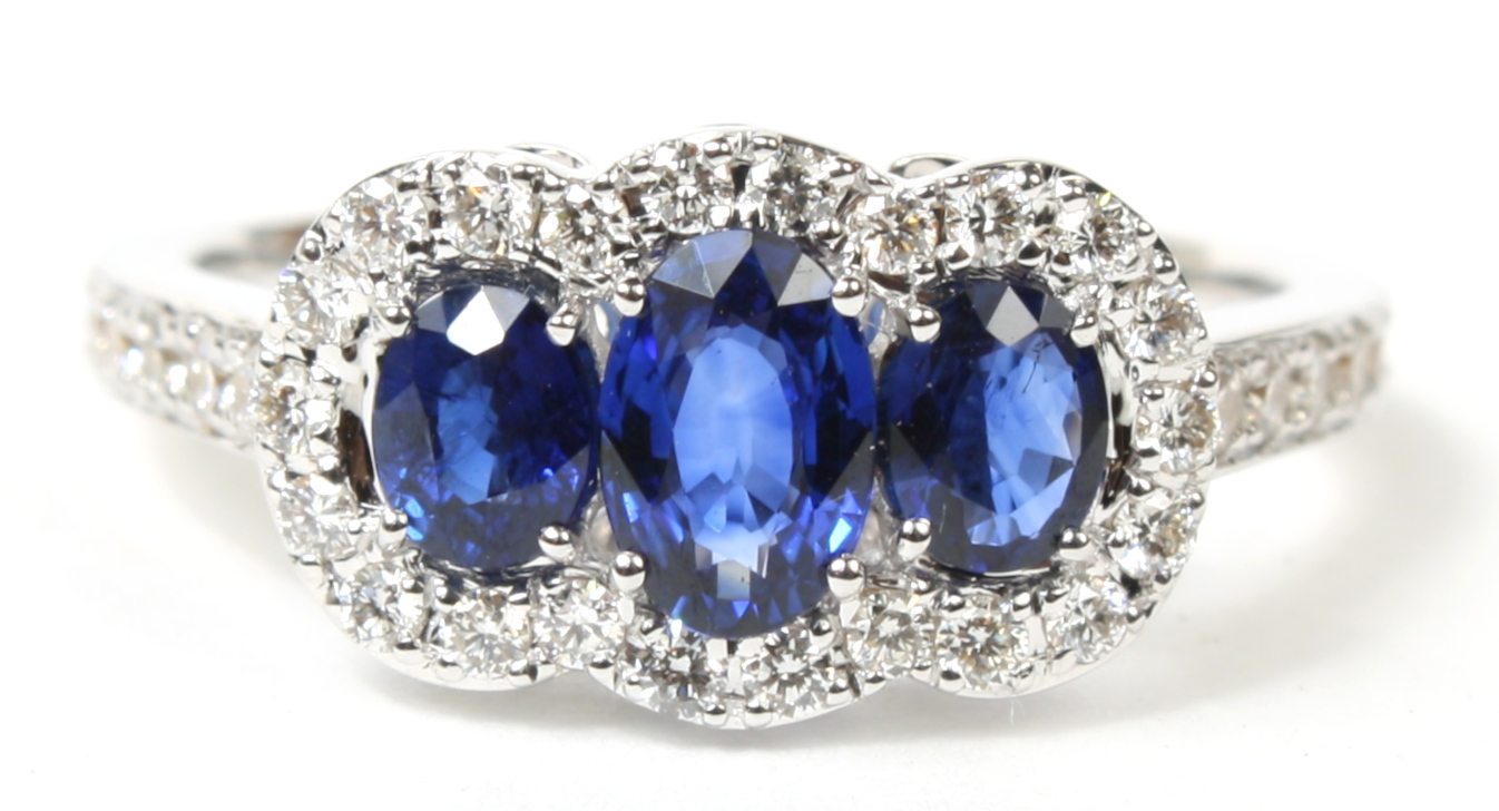 Three Stone Ring with Sapphire White Gold | Style 5803W | PIERRE Jewellery  - order now in India