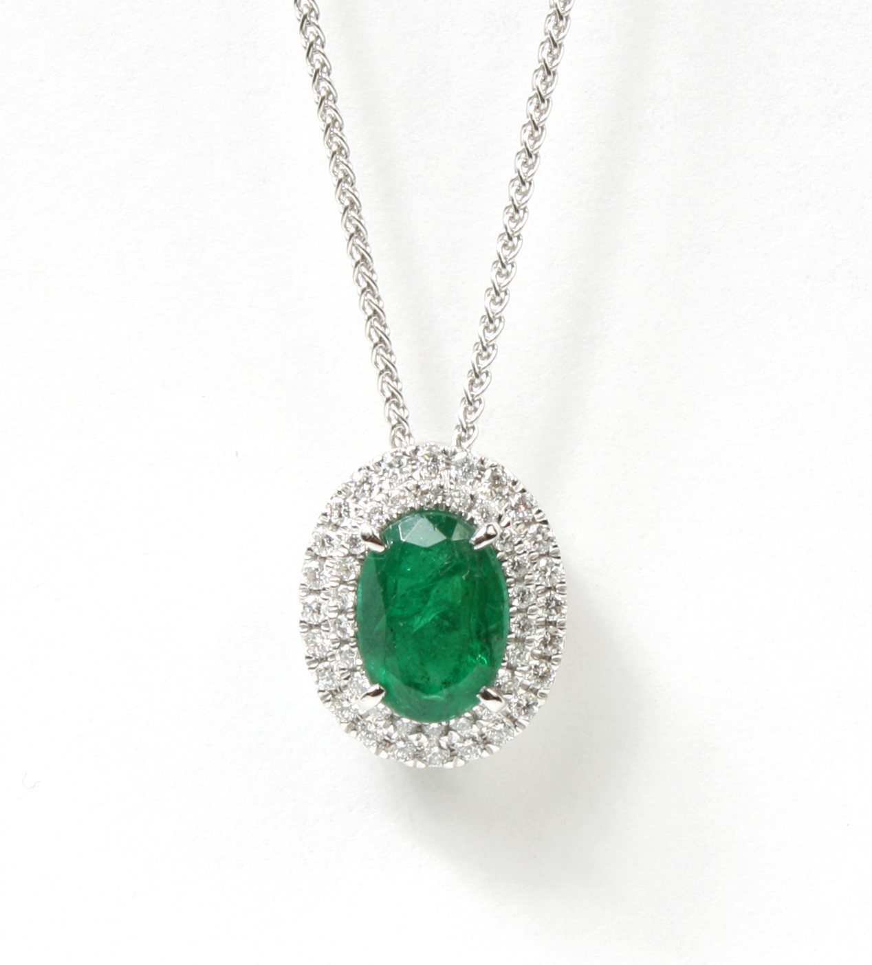 1.17 CT Diamond and Marquise Cut Emerald White Gold Necklace