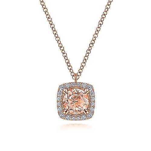 14k Rose Gold Morganite And Diamond Halo Pendant 234 14k Rose Gold Morganite And Diamond Halo Pendant 234