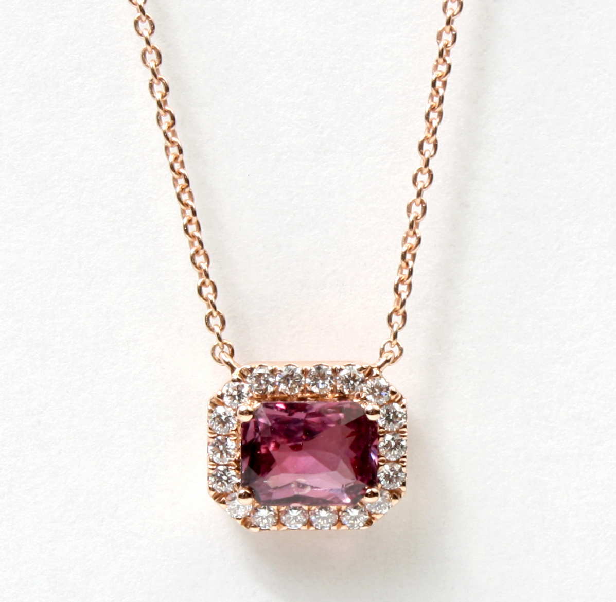 14k Rose Gold ctw Diamond And 1 23 Emerald Cut Pink Sapphire Pendant 234 107