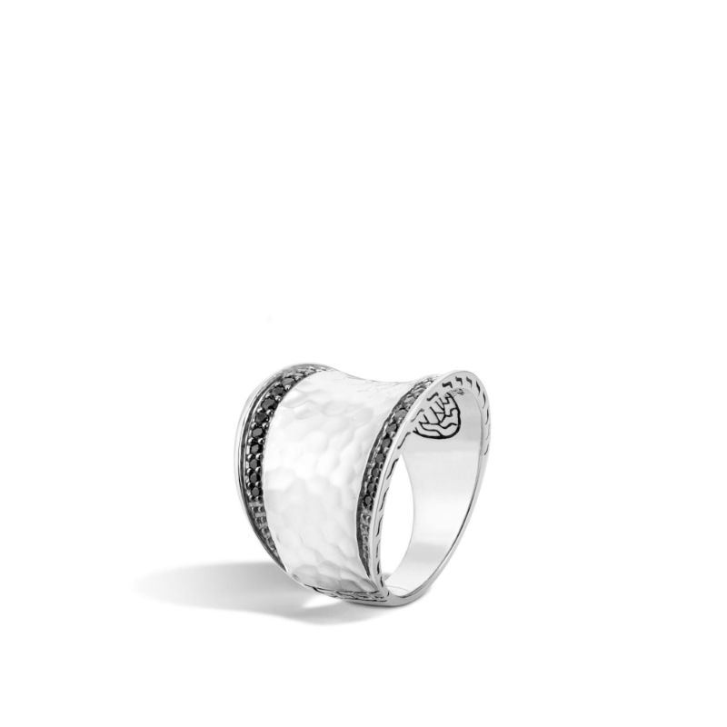 Classic Chain Saddle Ring In Hammered Silver With Gemstone 519 10182